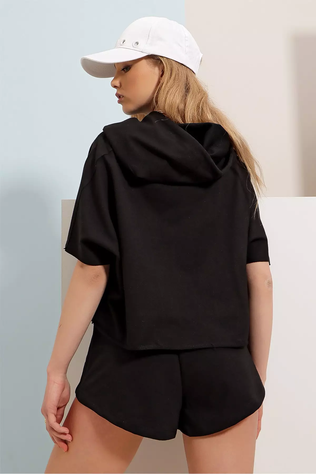 Crop Short Sleeve Hoodie and Shorts Set
