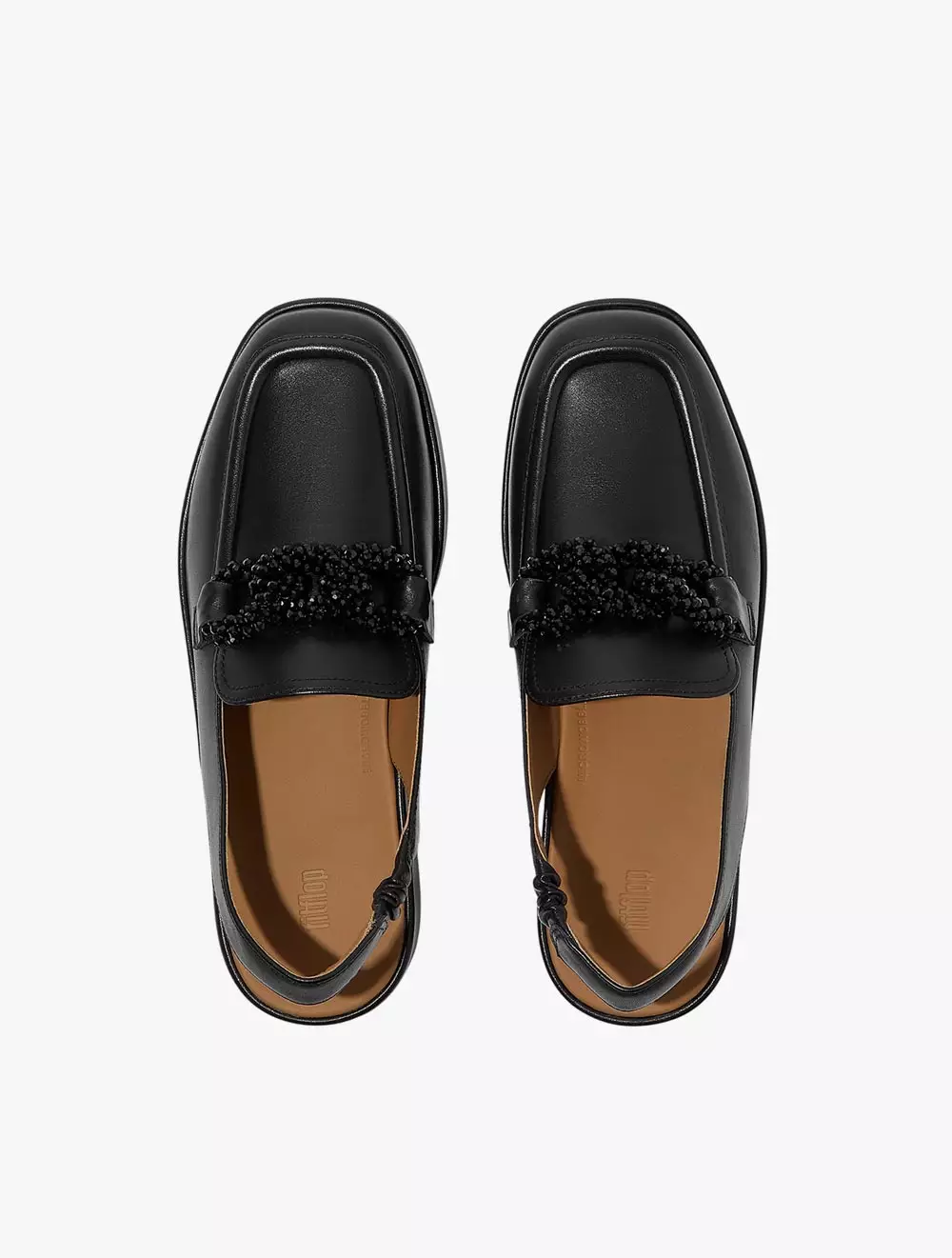 Fitflop F-Luma Beaded-Chain Leather Slingback Loafers - Black