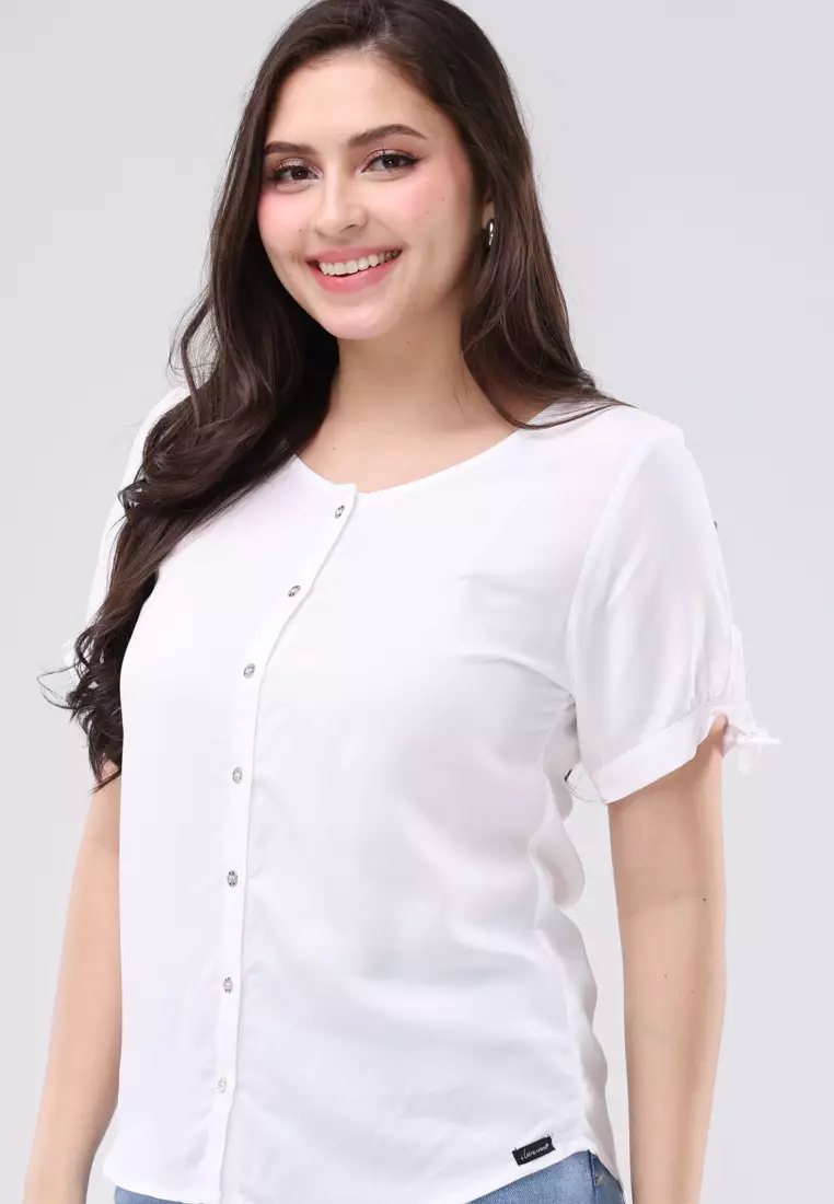 Plain Rayon Woven Short Sleeves Blouse