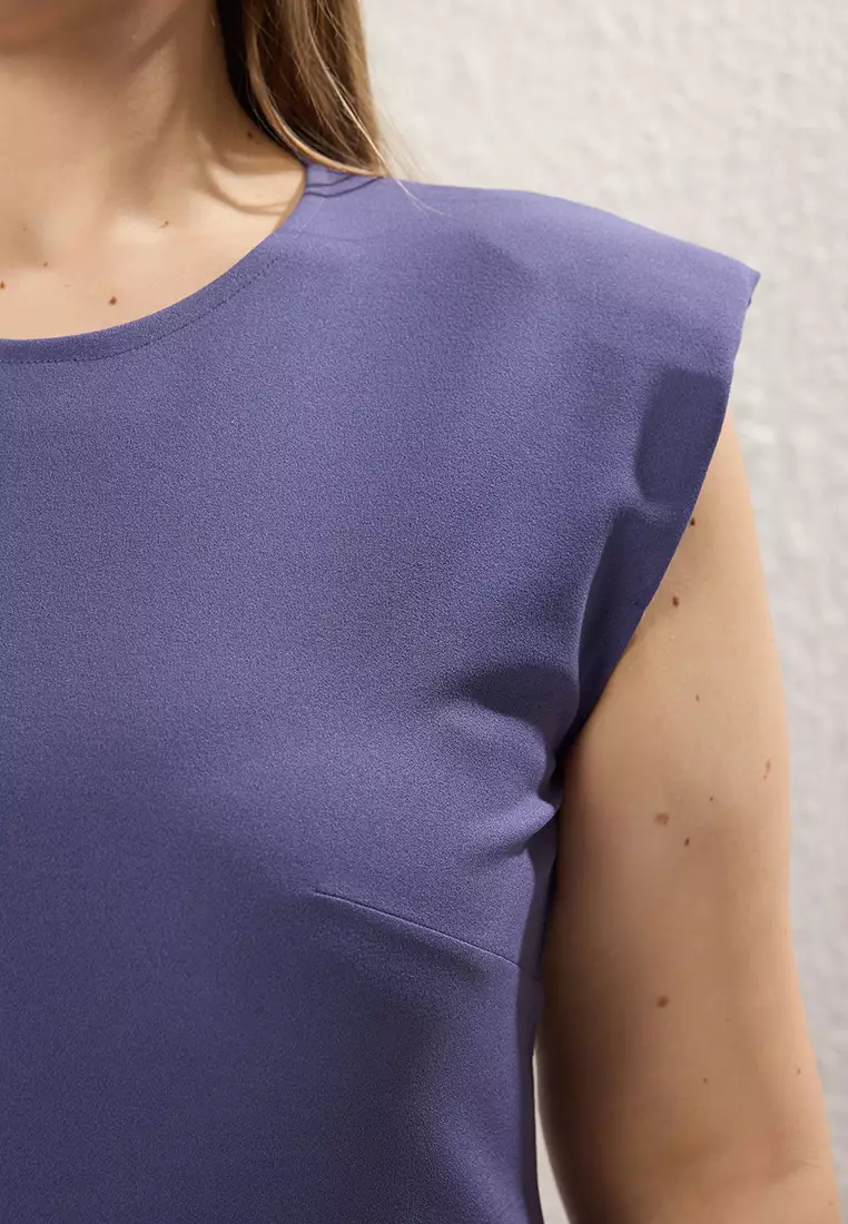 Blue Crew Neck Crepe Knit Plus Size Dress Tbbss25Ah00010