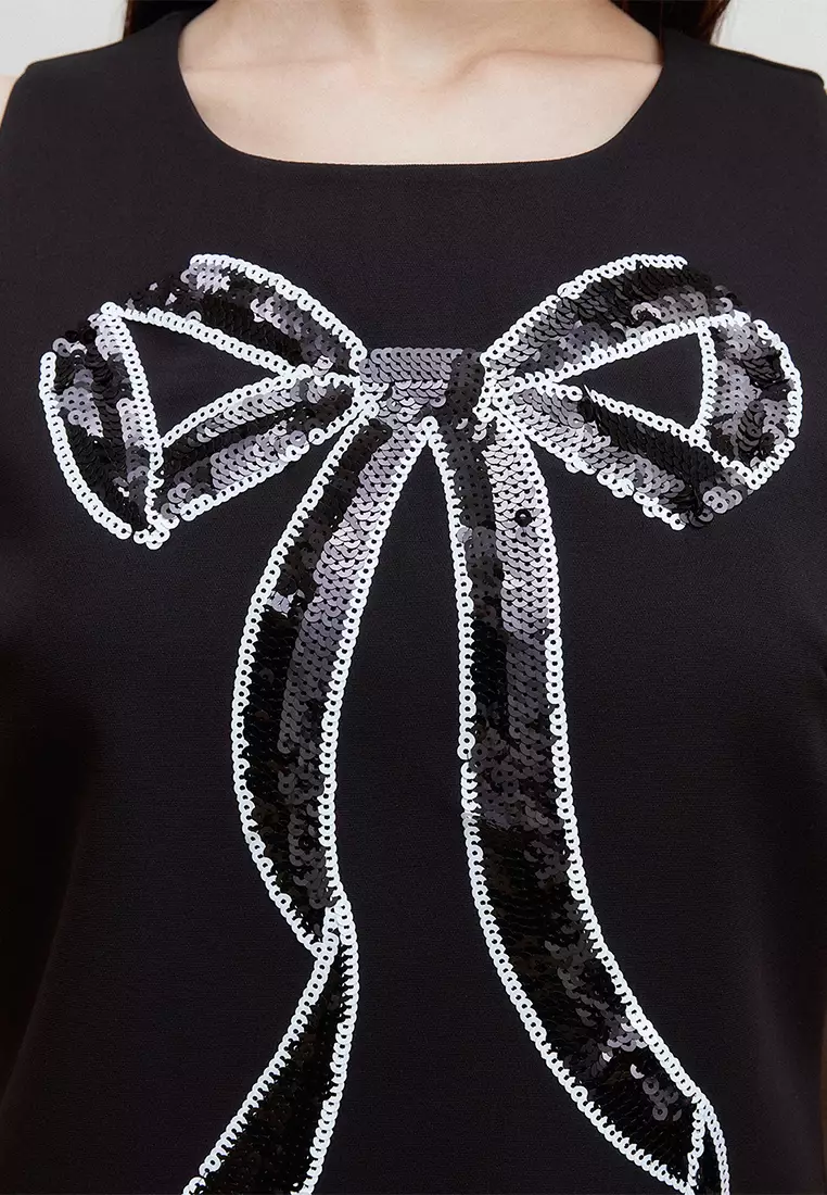 Sequin Bow Detail Mini Dress