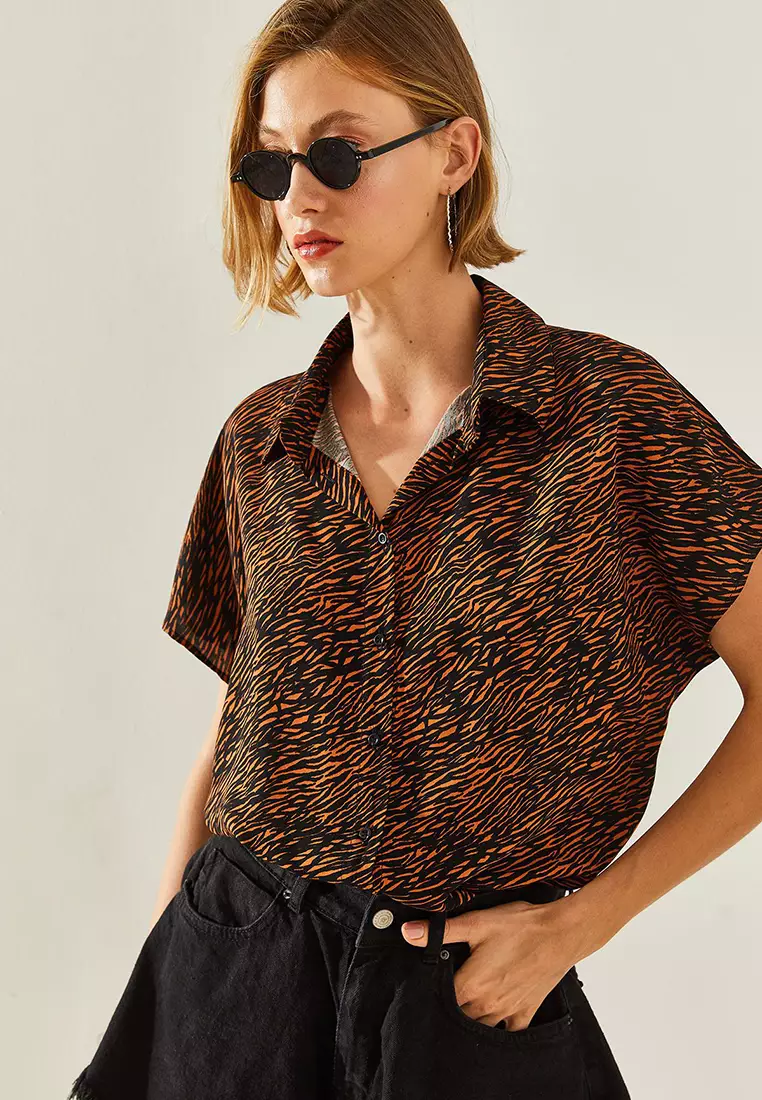 Women's Short Sleeve Patterned Viscose Shirt 40831005