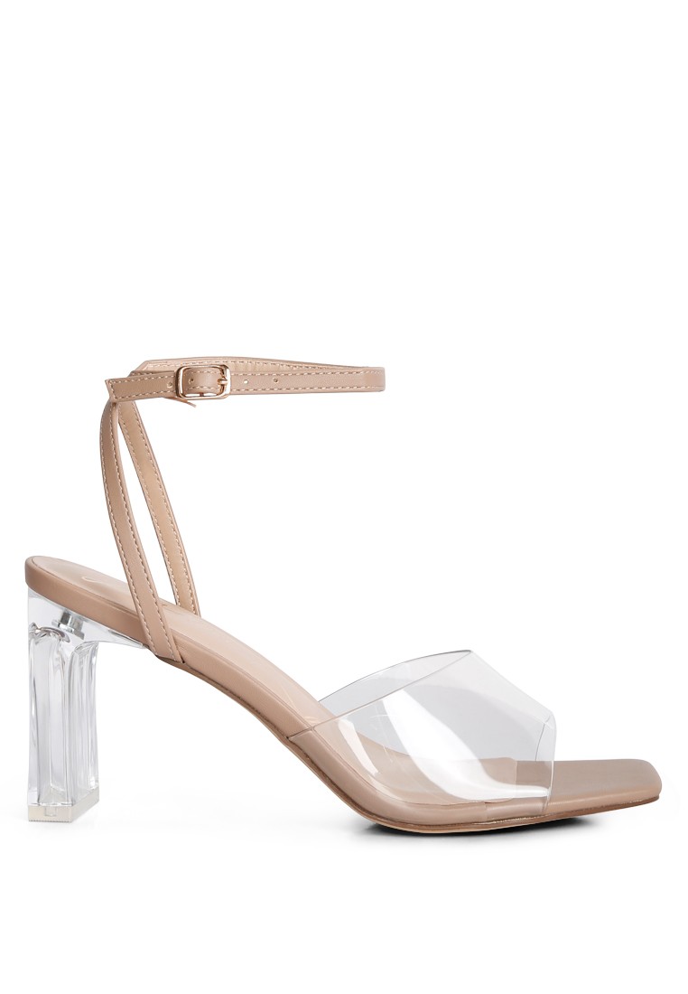 Camel Clear Block Heel Sandal