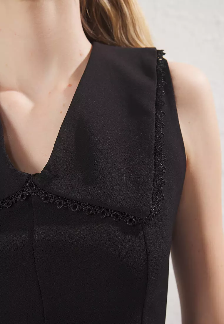 Black Collar Detailed Pleated Mini Woven Dress TWOSS25EL00787