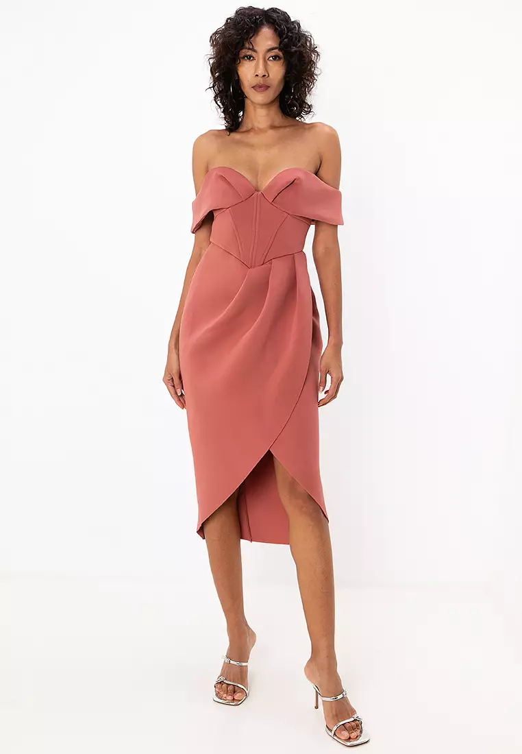 Petite r Corset Midi Wrap Skirt Dress