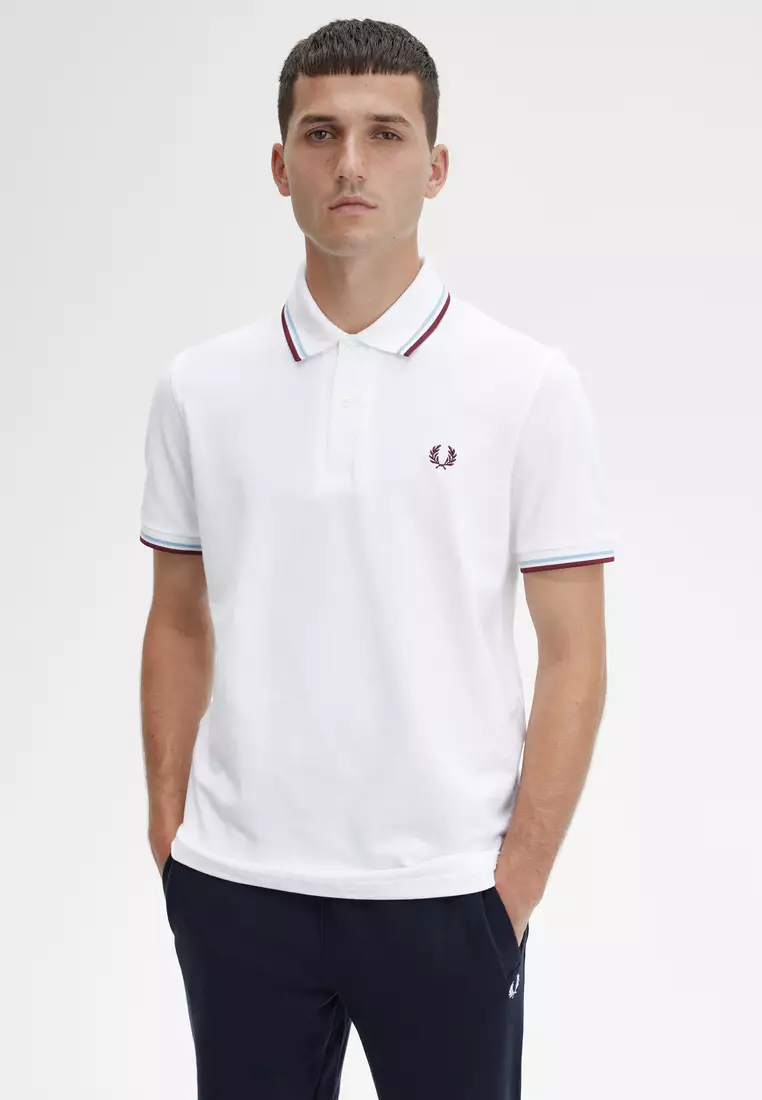 Fred Perry M12 Made in England Twin Tipped Fred Perry Shirt (White / Ice / Maroon)