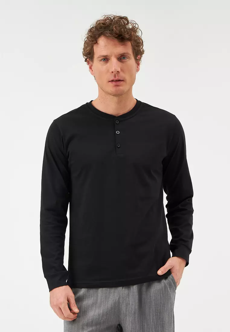 DAG Black Pyjama Top Crew Neck Normal Fit Long Sleeve Homewear