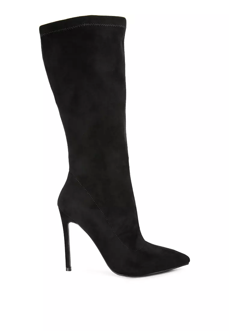Pure navy tori cheap stiletto sock booties