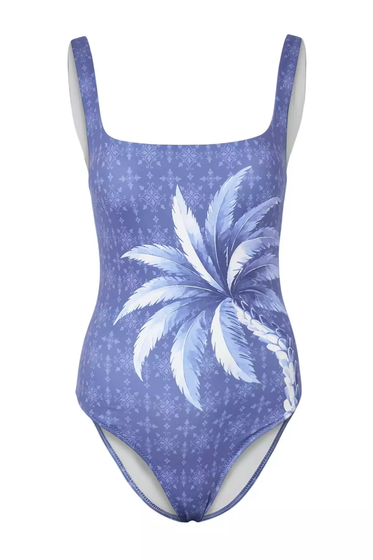 Tropical Patterned Square Neck Covered Regular Basic Swimsuit Tbess22Ma5