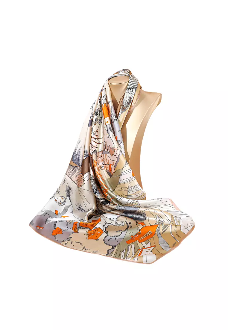 Luxury Silk Ladies' Large Scarf, Sun-Proof Crepe Satin, Premium Souvenir.