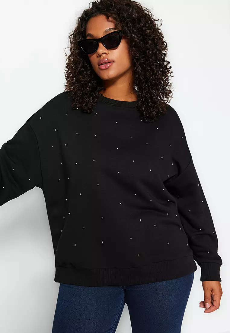 Plus Size Staple Detail Thick Knitted Sweatshirt