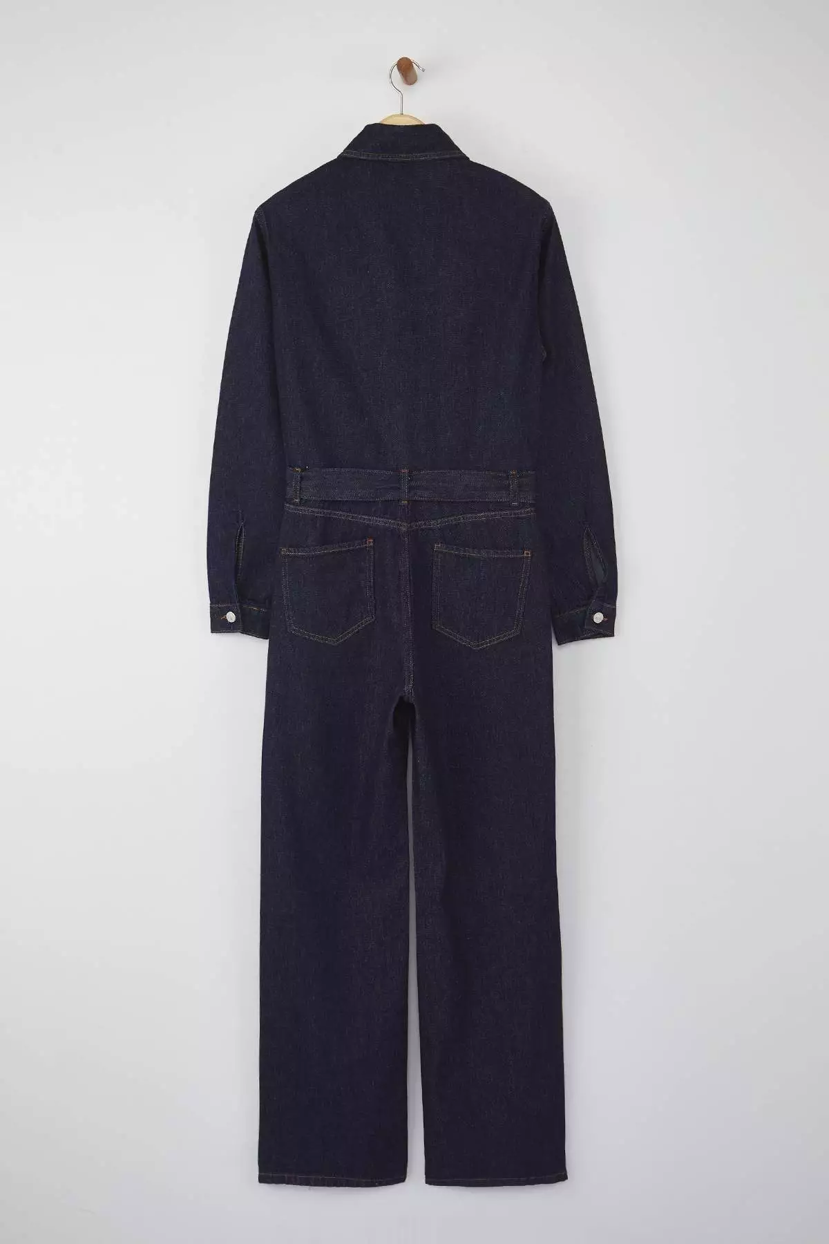 Dark Blue Belted Wide Leg Denim Overalls Twoaw26Tu00003