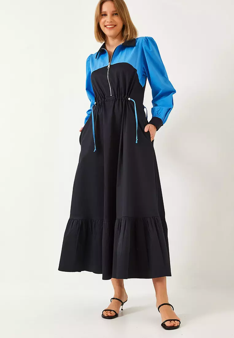 Women's Baby Neck Elastic Waist Long Flared Dress 8122 60351249