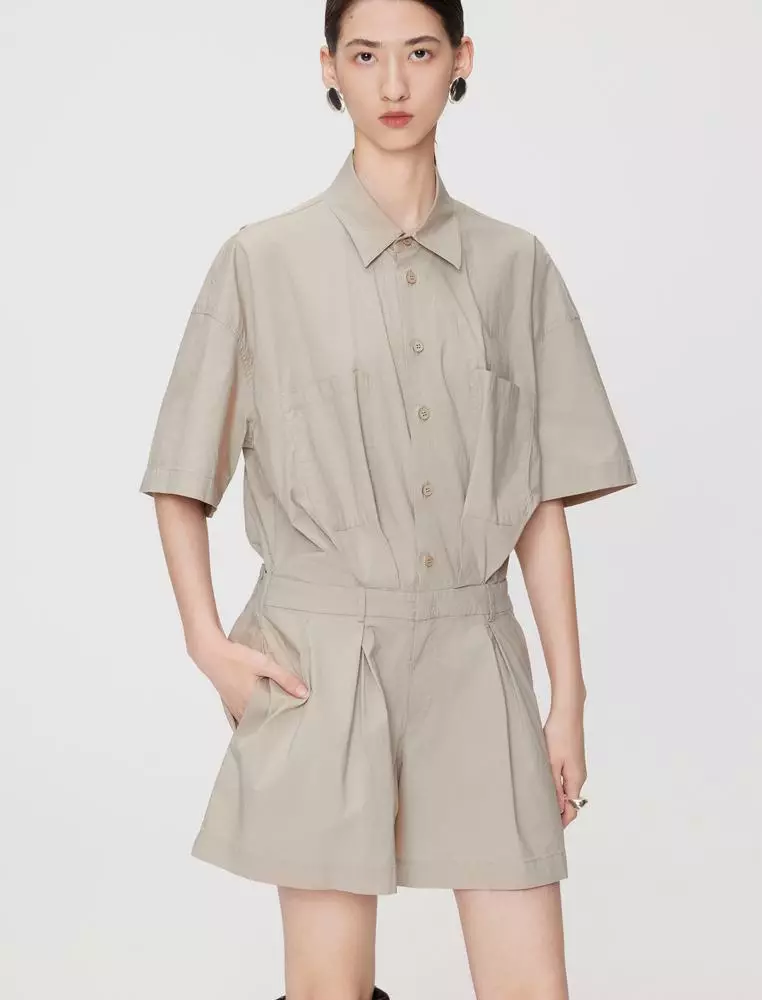 Short Sleeve Collared Utility Jumpsuit