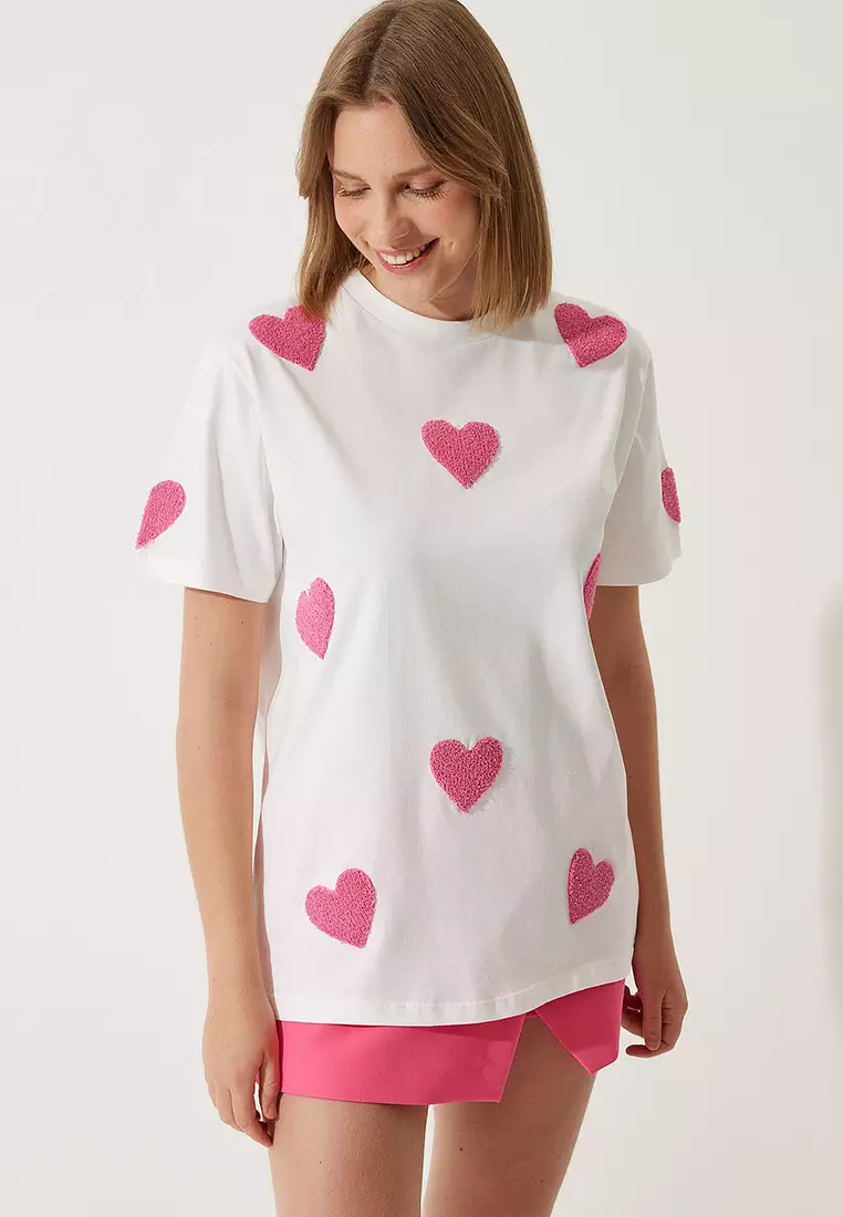 Textured Heart Oversize Knitted T-Shirt