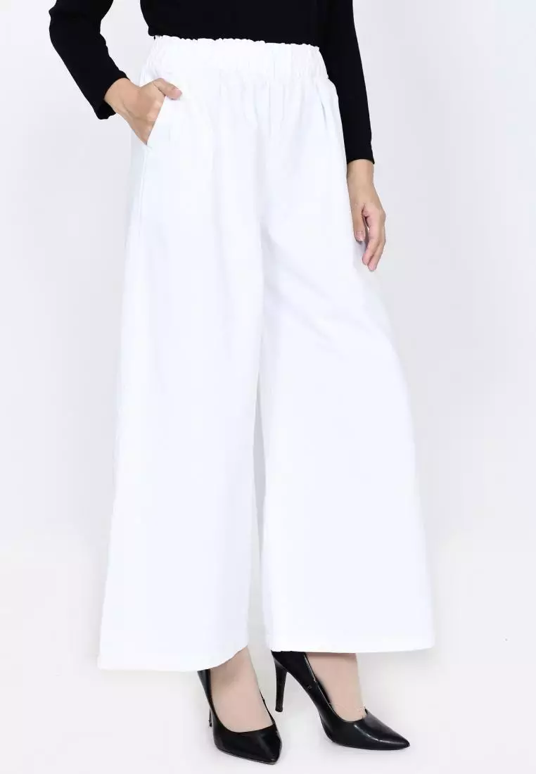 Denim Palazzo Kelly (Celana Kulot Bawah Lebar) Putih
