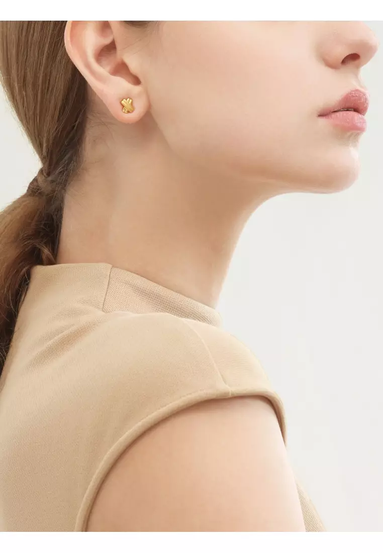 999.9 24K Pure Gold Essence "X" Design Earrings for Women 68705E