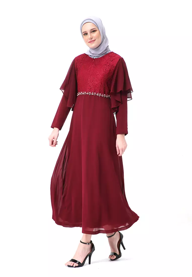 Hilda Dress Panjang Muslimah Wanita Long Sleeve High Quality Premium - Maroon