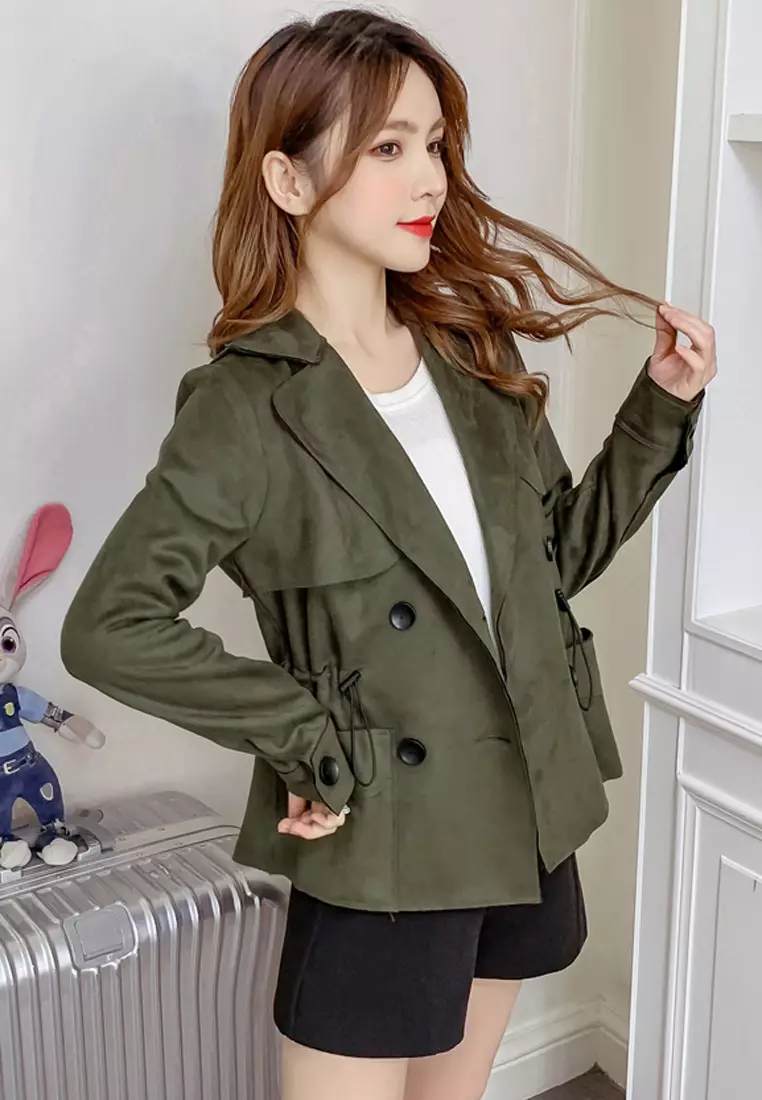 Double Breasted Suede Coat Jacket