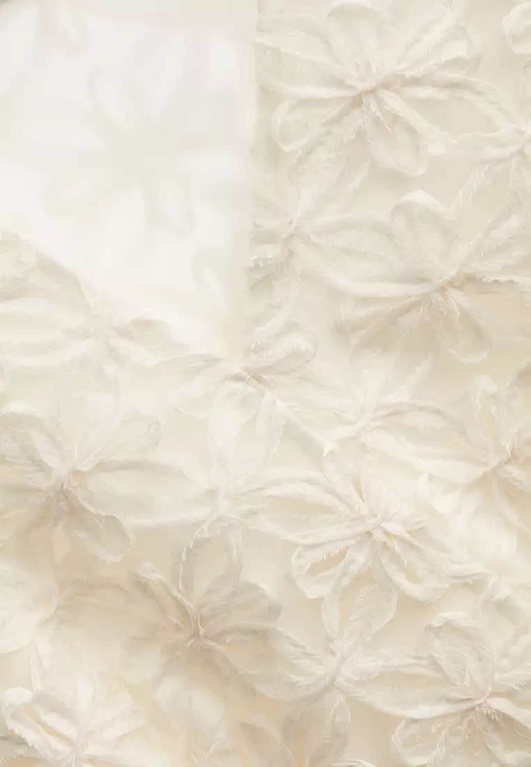 3-D Floral Mesh Midi Dress