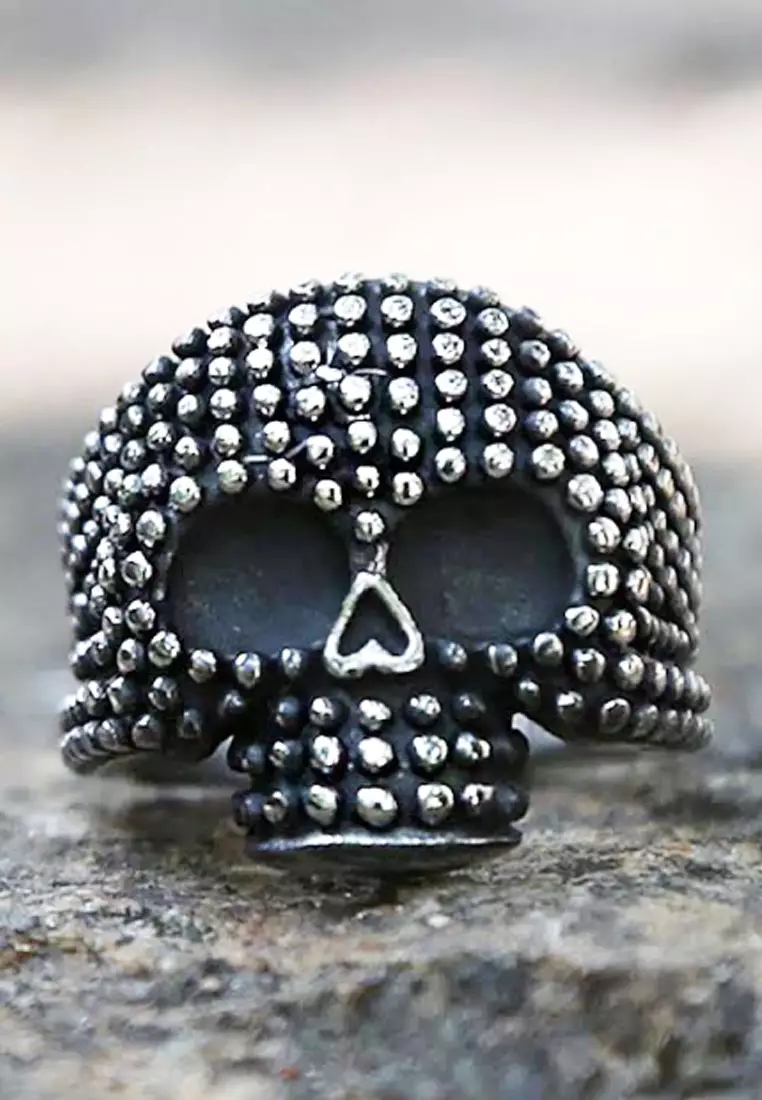 Aksesoris Cincin Pria Studded Skull  Ring Silver 