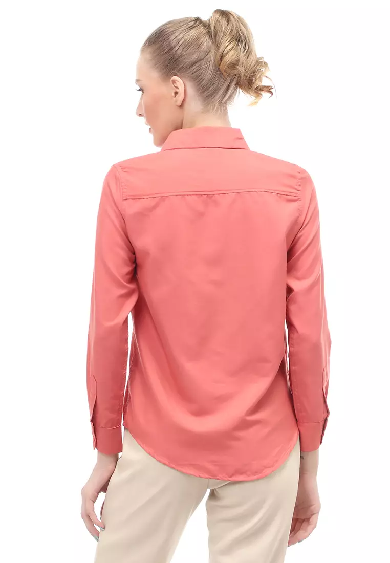 Kemeja Long Sleeves Atasan Wanita Motif Solid Shirt - Teracota