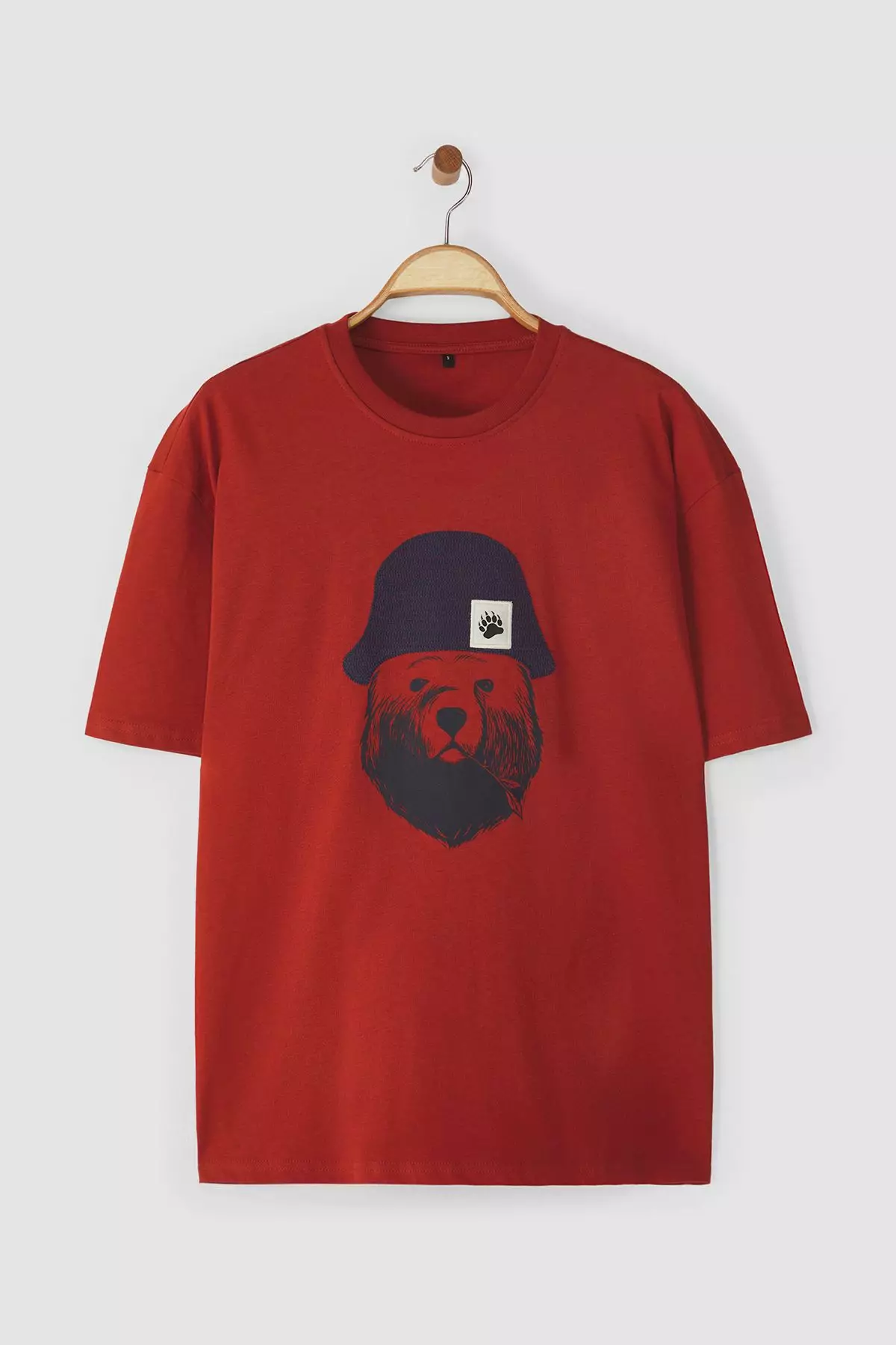 Brick Oversize/Wide Cut Applique Hat Detail 100% Cotton Short Sleeve T-Shirt TMNSS25TS00016