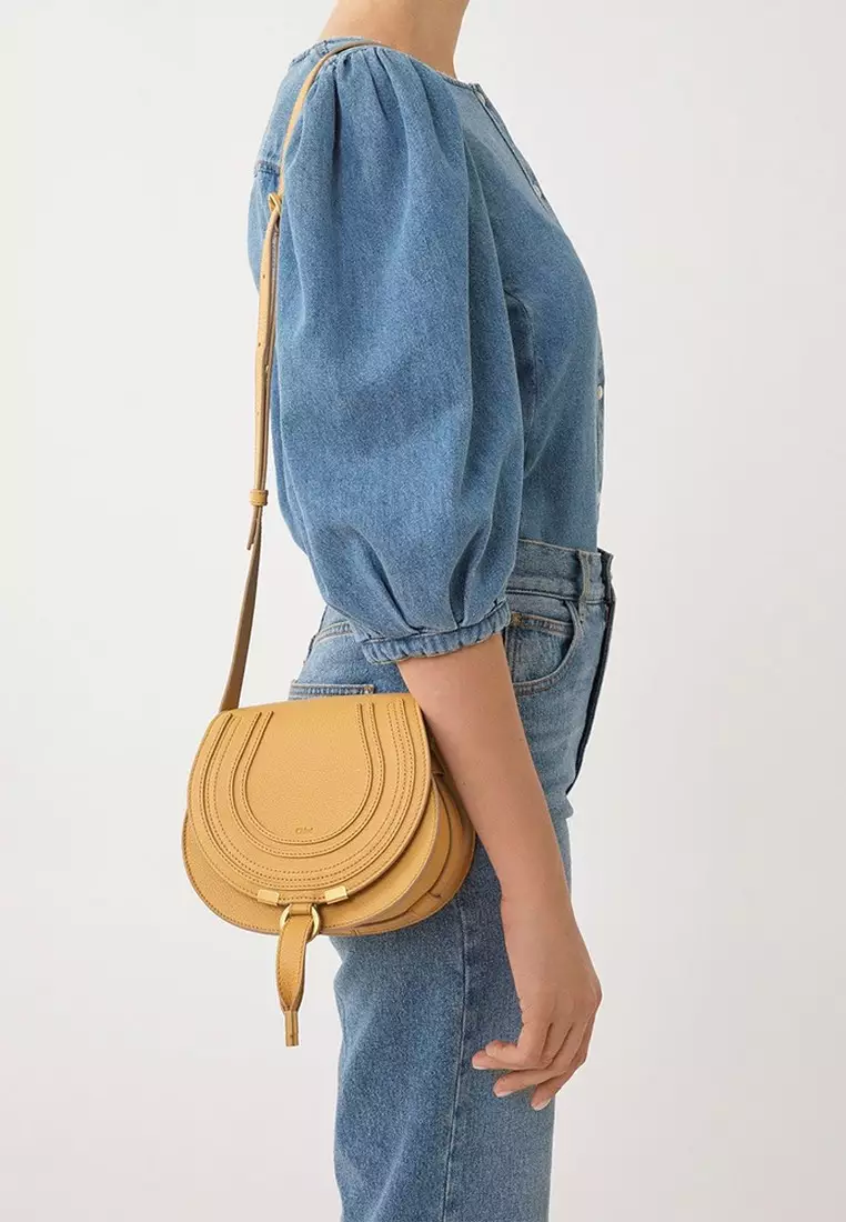 Small Marcie Saddle Crossbody Bag in Honey Gold