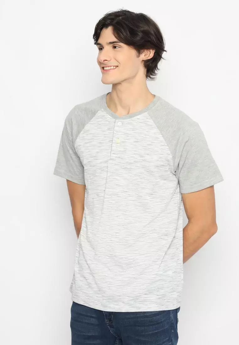 MATSUDA Kaos Pria T Shirt Henley Texture Slub Kawagoe