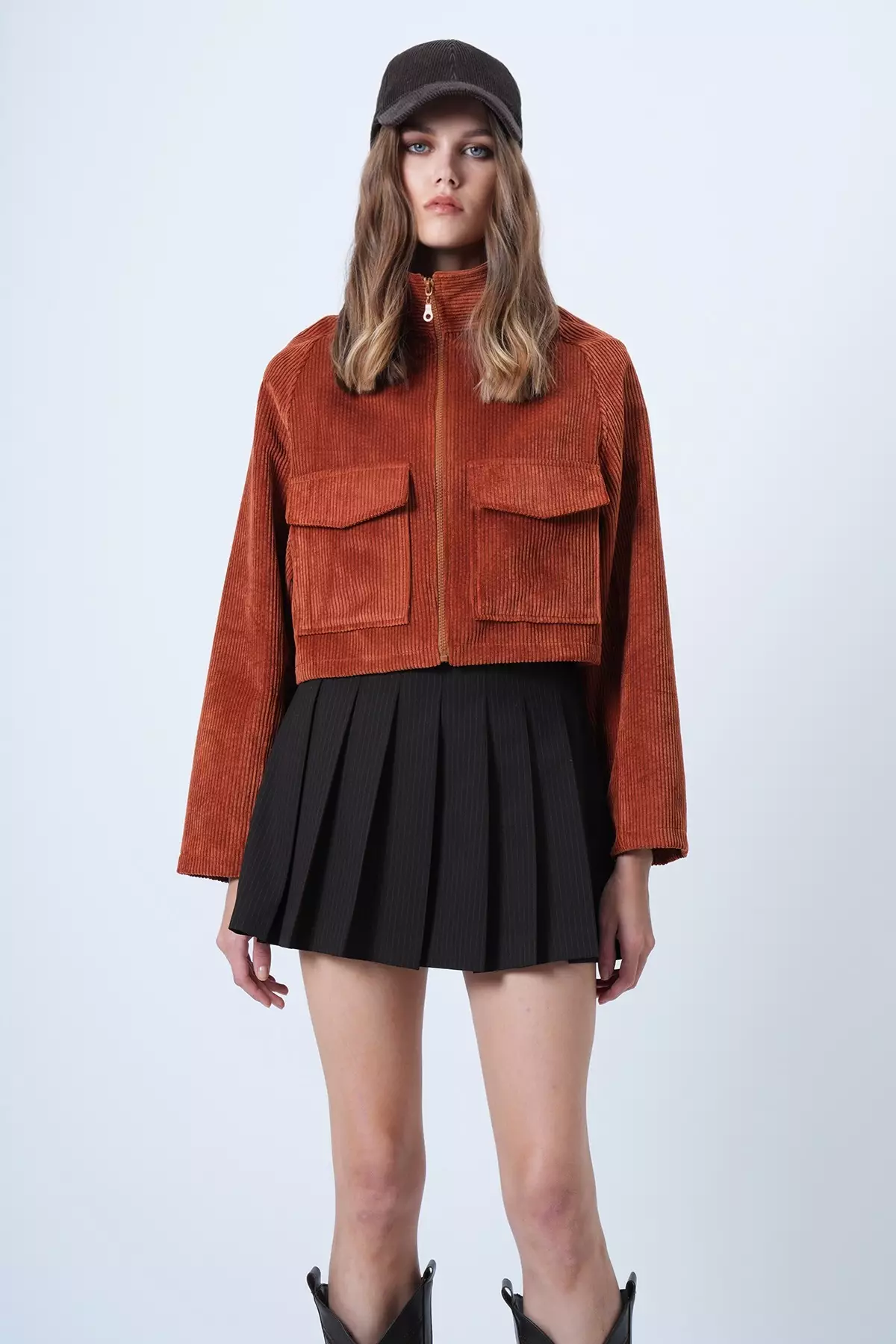 Tile Double Pocket Raglan Sleeve Velvet Jacket Alc-X14604