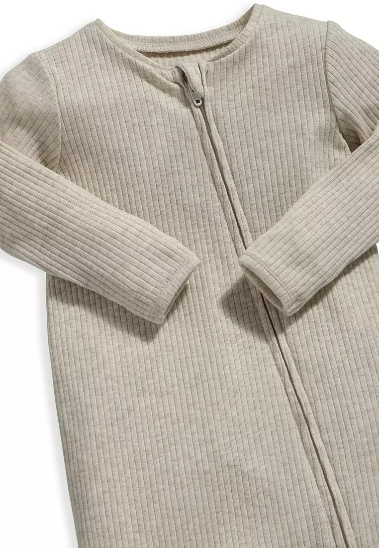 Mamas and Papas Organic Cotton Ribbed Sleepsuit - Oatmeal