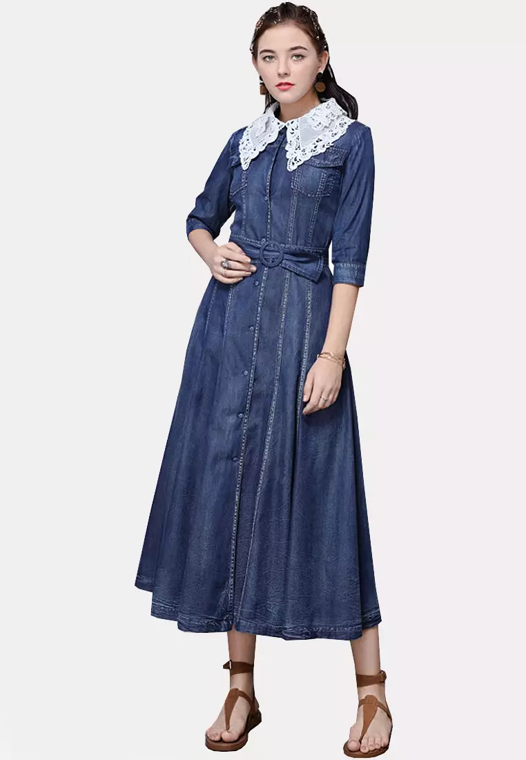 Buy Twenty Eight Shoes VANSA Lace Belt Denim Dress VCW