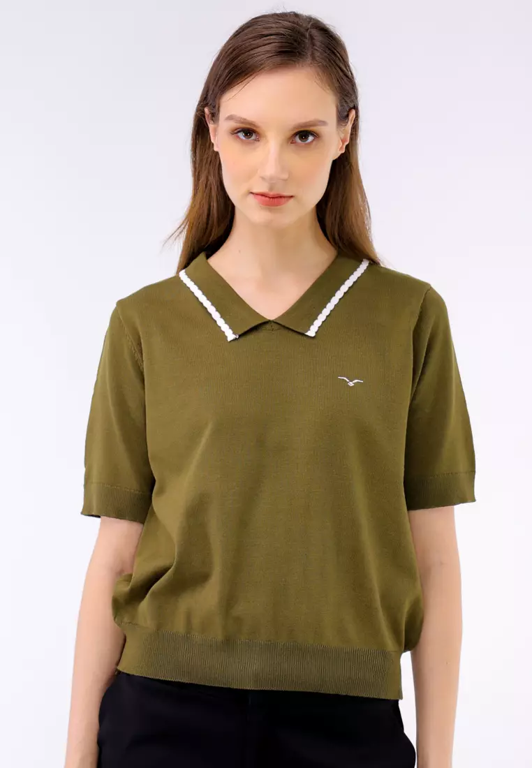 Knitted Plain Short Sleeve Blouse