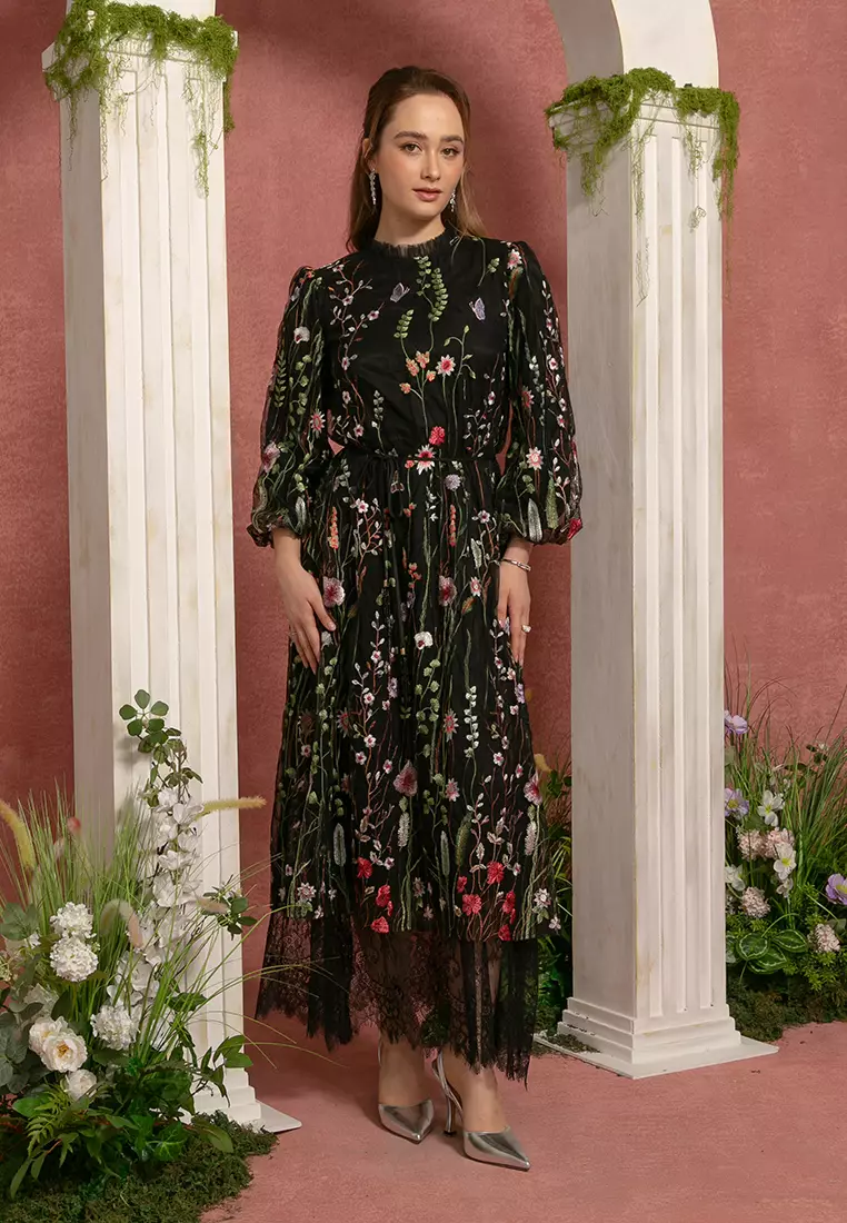 Zalia EMBROIDERY LACE TIERED ABAYA DRESS 2024 Buy Zalia Online