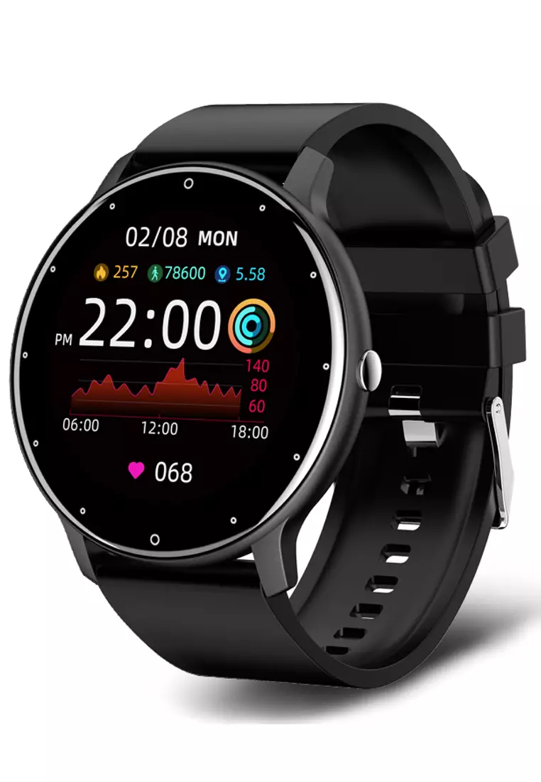 Unisex IOS/Android Black SmartWatch with Stainless Steel Bracelet + 1 Free Black Rubber Strap