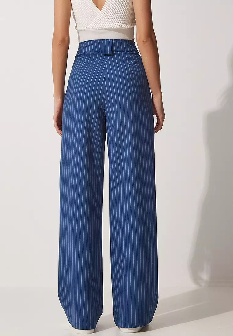 White and blue pinstripe pants best sale