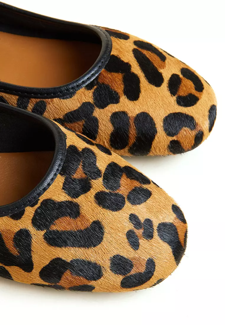 Leather Leopard Print Flat Ballet Pumps