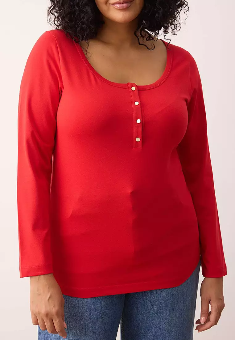 Red Knitted Body Fitting Button Detail Plus Size Blouse Tbbaw26Af00008