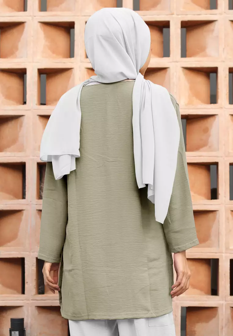 Cotton Bee - Audrey Blouse | Atasan Wanita Lengan Panjang | Blouse Basic - Haze Grass