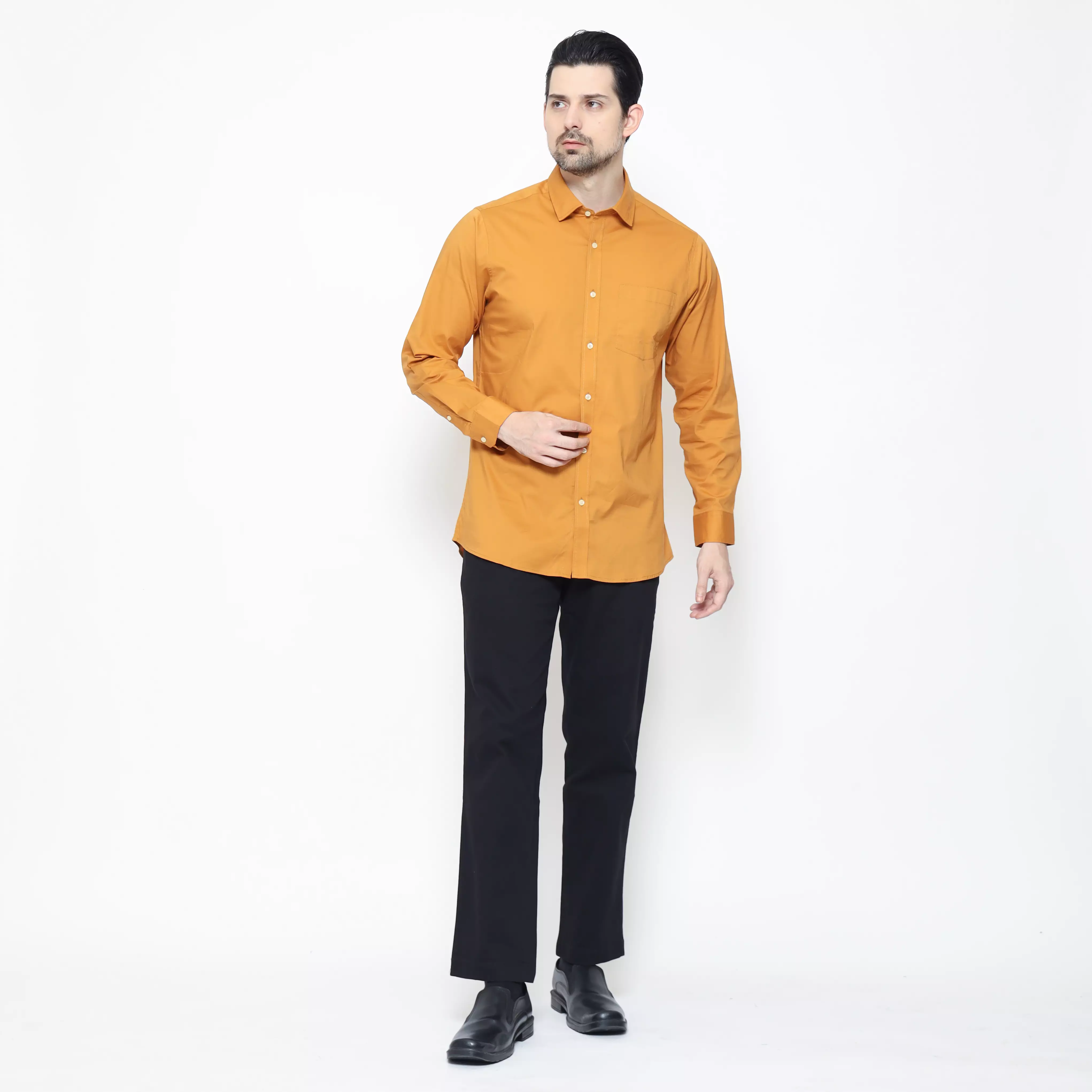 Lawell Kemeja Pria Slim Fit – Formal & Casual Warna Ginger – Cotton Garbadin – ALCEO-MLSF