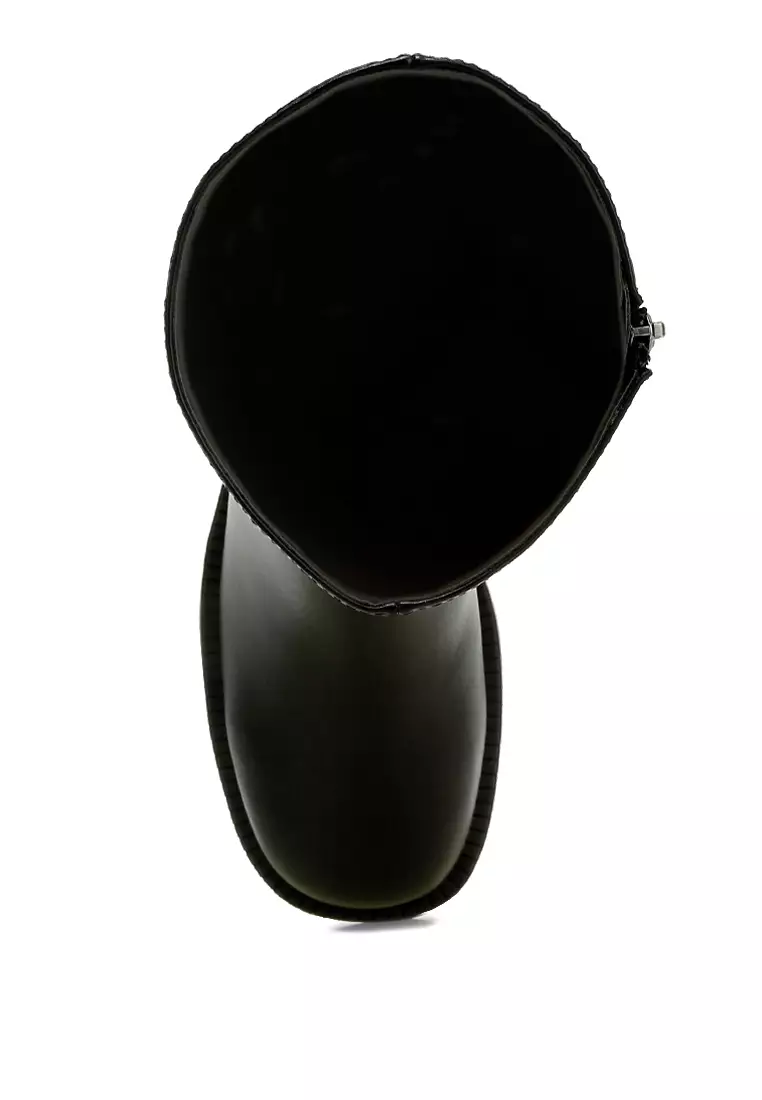 Block Heel Calf Boots in Black