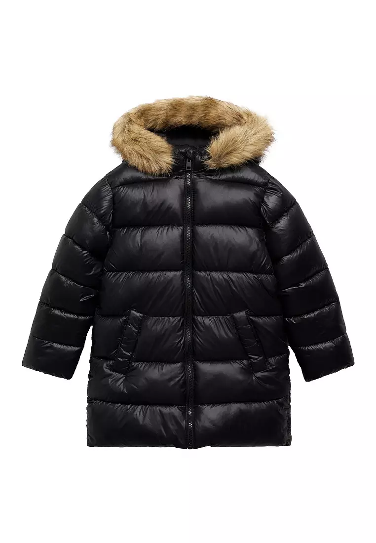 Mango furry hooded parka top