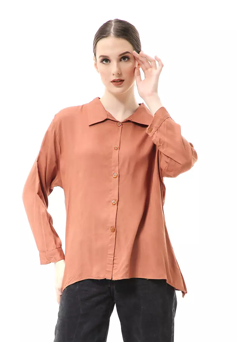 Ayudia Shirt Long Sleeve Atasan Wanita Premium Quality - Dark Choco