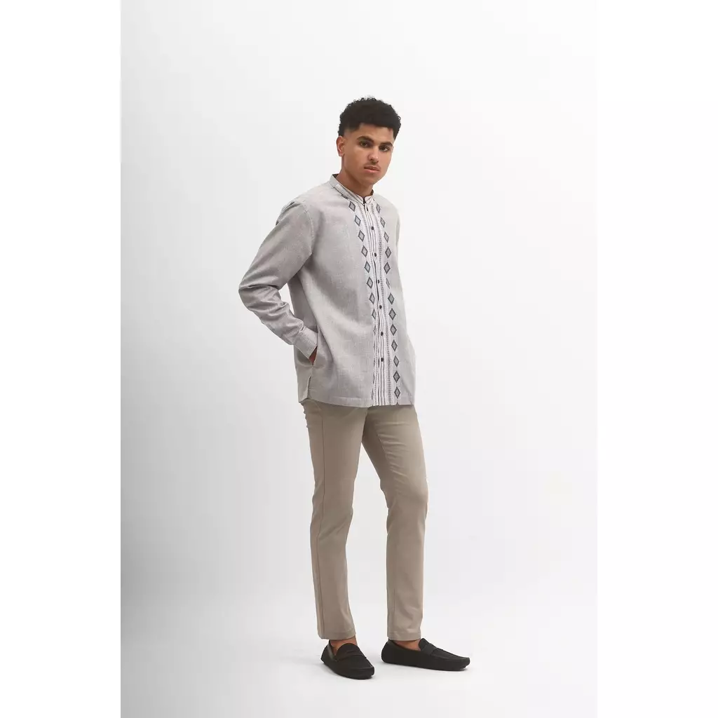MANZONE - Kemeja Koko Lengan Panjang Pria Aflahul Comfort Fit - Grey