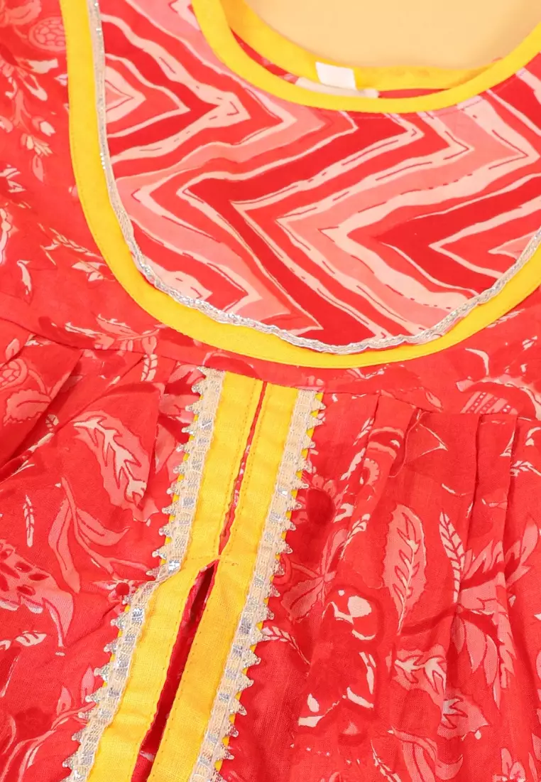 Deep Red Girls Anarkali Kurta Sharara Set
