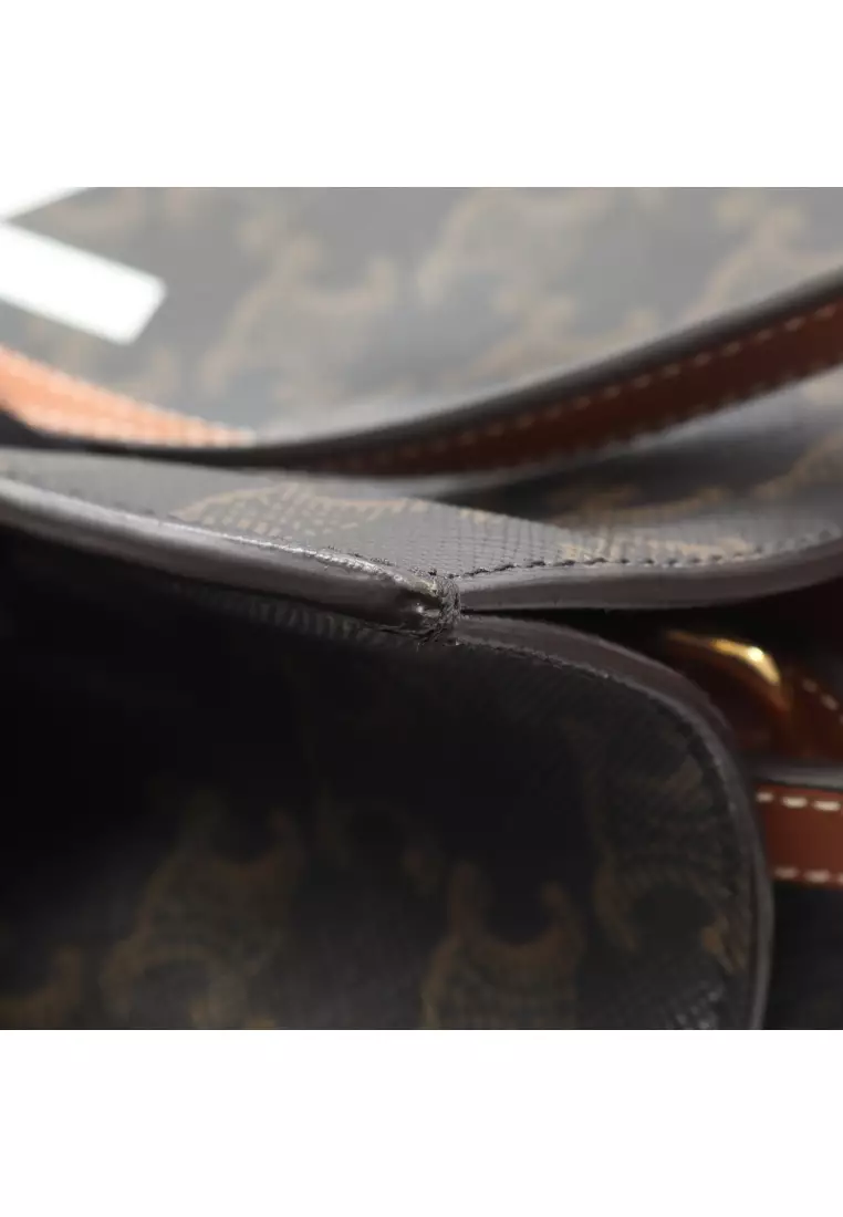 Pre-Loved Celine Small Vertical Hippopotamus Triomphe Handbag tote bag PVC leather black Brown 2WAY