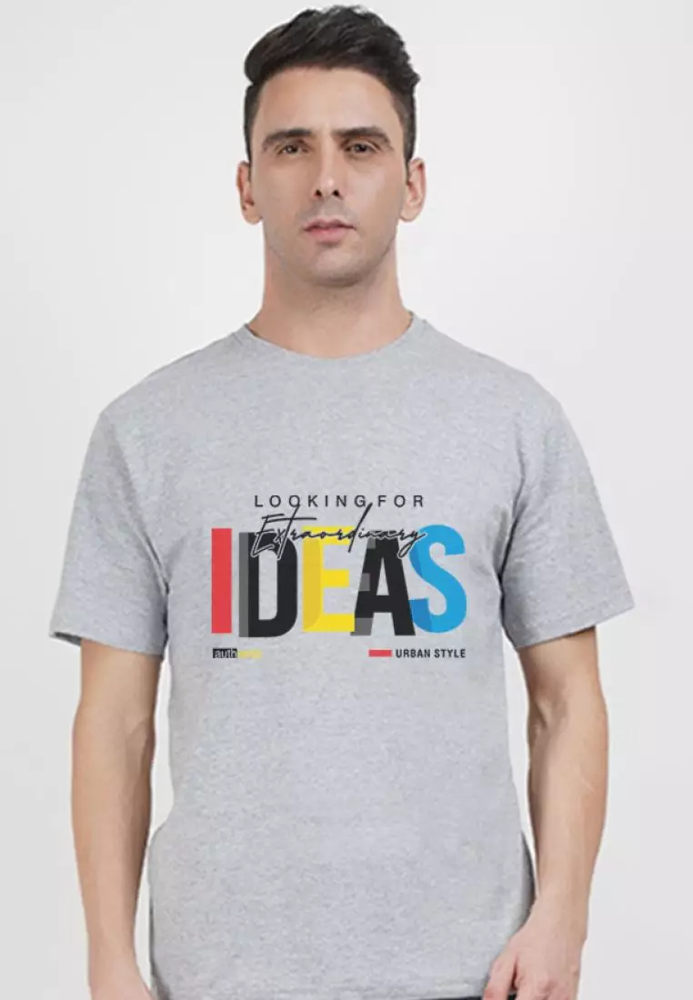 Buy QuirkyT Ideas Graphic Grey Cotton Short Sleeve Crew Neck