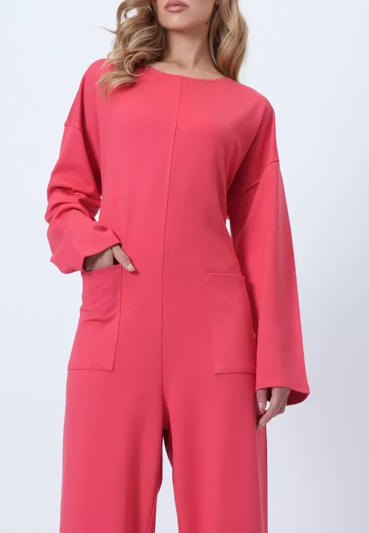 Crew Neck Back Zippered Relaxed Cut Jumpsuit