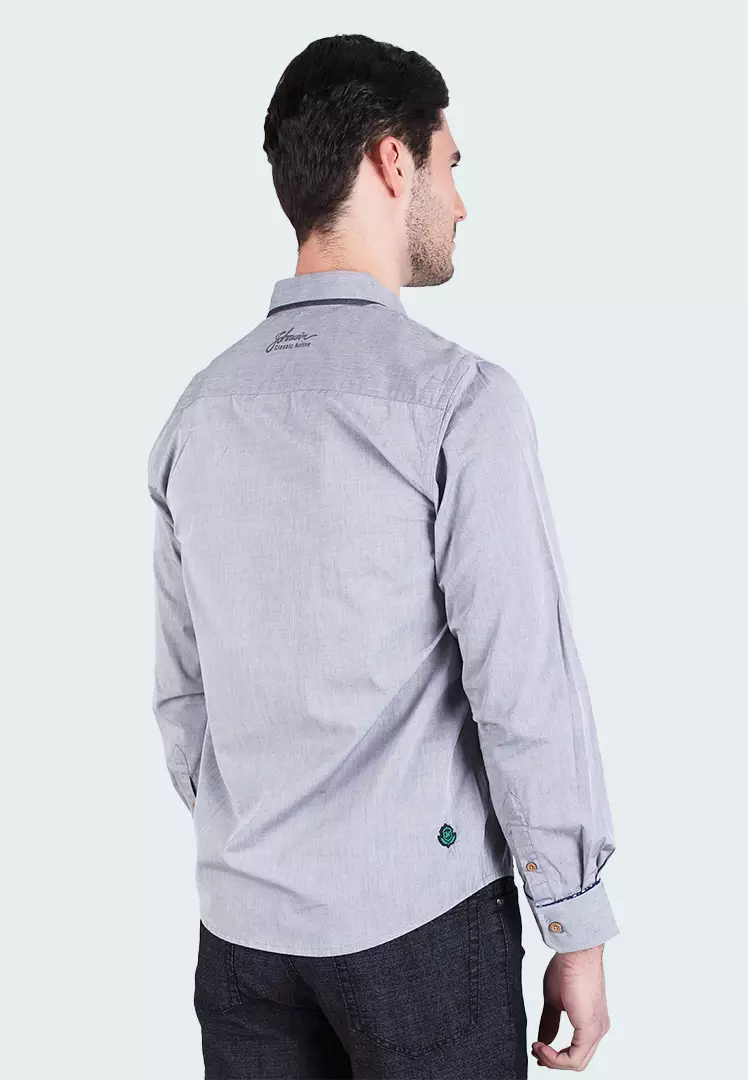 Johnwin - Kemeja Casual - Kemeja Lengan Panjang - Abu Polos - ASH.670.G871.561.C-L/S