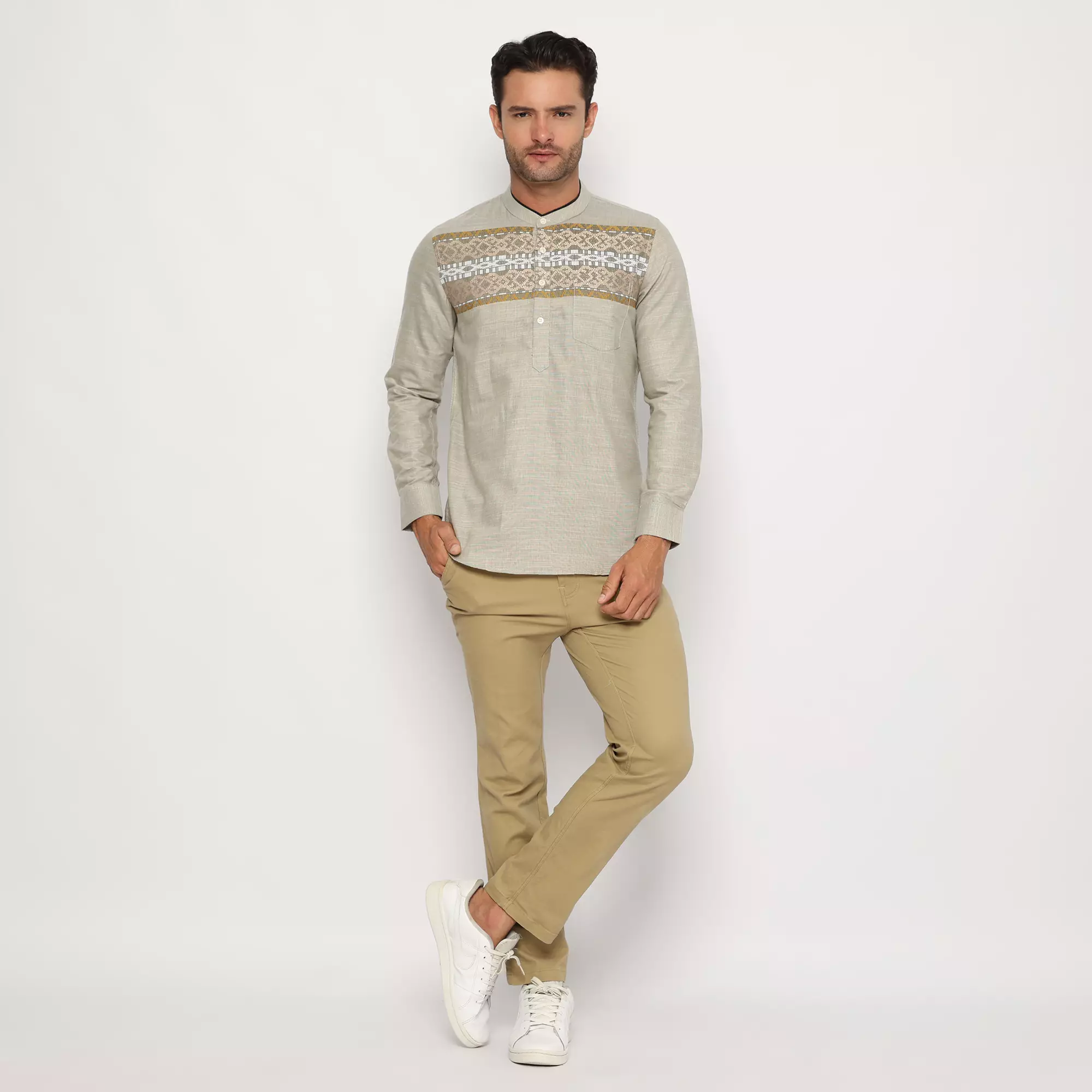 Platini Kemeja Koko Pria Lengan Panjang Katun Coklat Muda 961181